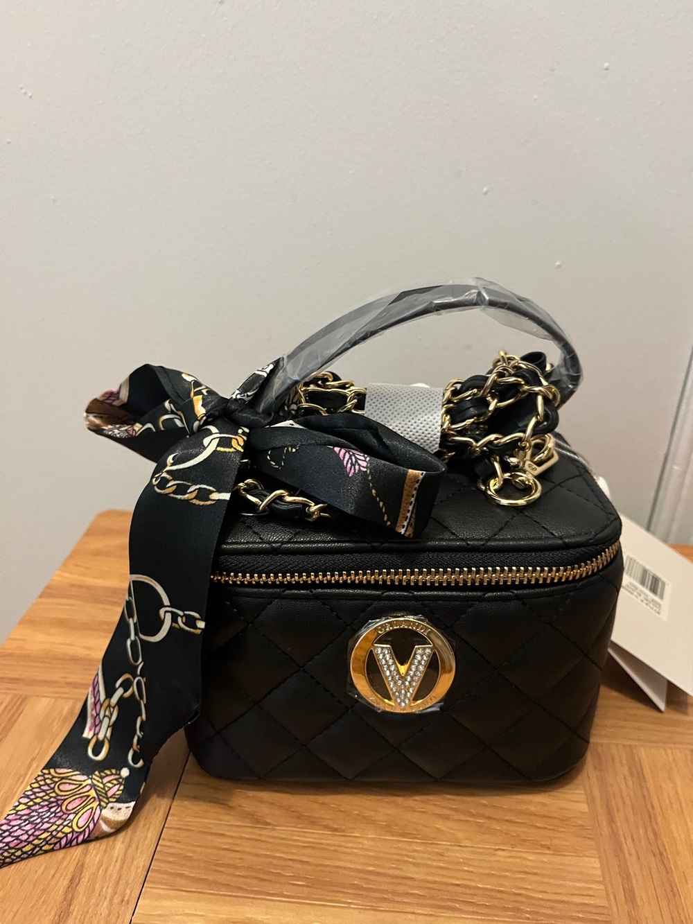 Valentino Orlandi Quilted Top-Handle Chain Bag with Gold Accent